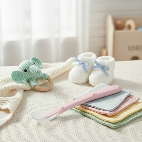 Łyżeczka dla niemowląt do karmienia Bocioland miękka silikonowa różowa