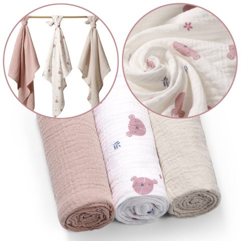 Pieluchy muślinowe Babyono pieluszki 70x70 antybakteryjne miękkie x3 dusty