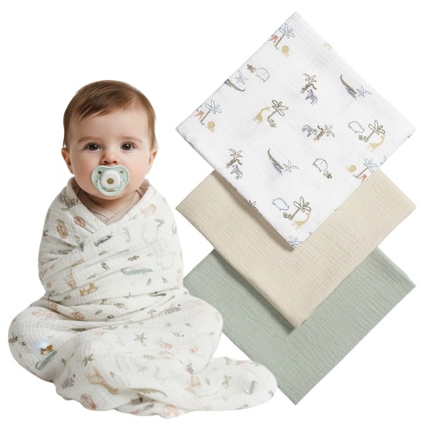 Pieluchy muślinowe Babyono pieluszki 70x70 antybakteryjne miękkie x3 zieleń