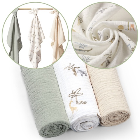 Pieluchy muślinowe Babyono pieluszki 70x70 antybakteryjne miękkie x3 zieleń