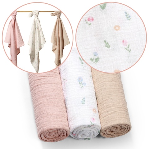 Pieluchy muślinowe Babyono pieluszki 70x70 antybakteryjne miękkie x3 róż