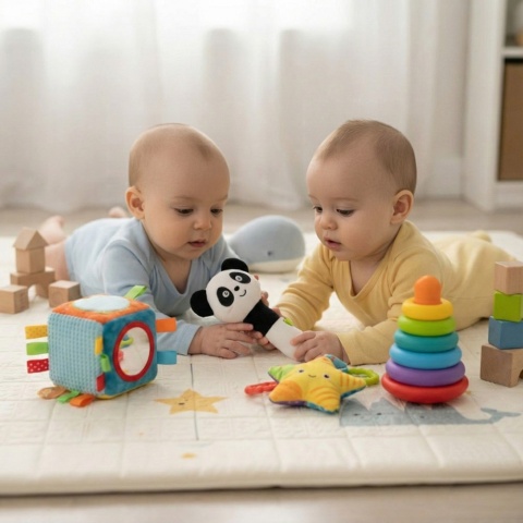 Pluszak przytulanka piszczek panda Bocioland zabawka sensoryczna edukacyjna