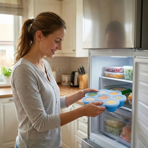 Pojemnik na żywność silikonowy do mrożenia posiłków dla dzieci 7 x 65 ml