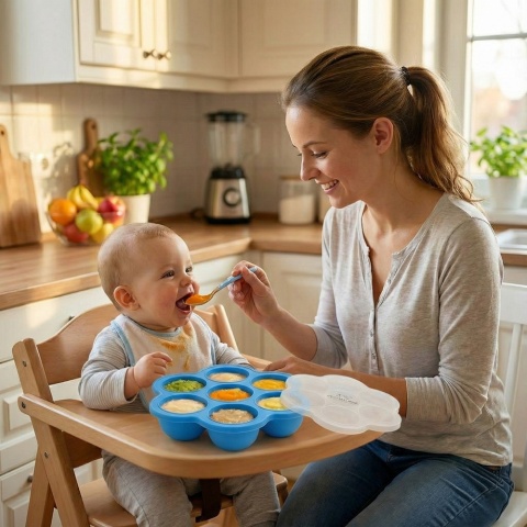 Pojemnik na żywność silikonowy do mrożenia posiłków dla dzieci 7 x 65 ml