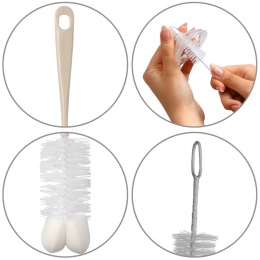 Szczotka do mycia butelek i smoczków Babyono z gąbką i haczykiem beżowa