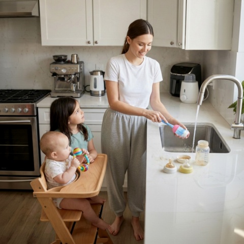 Szczotka do mycia butelek i smoczków Babyono z haczykiem niebieska
