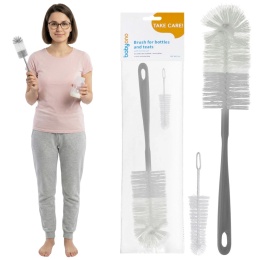 Szczotka do mycia butelek i smoczków Babyono z haczykiem szara