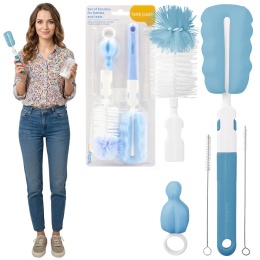 Szczotka do mycia butelek smoczków rurek Babyono zestaw 5w1 biało niebieski