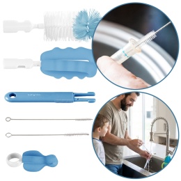 Szczotka do mycia butelek smoczków rurek Babyono zestaw 5w1 biało niebieski