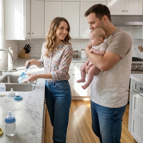 Szczotka do mycia butelek smoczków rurek Babyono zestaw 5w1 biało niebieski