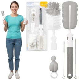 Szczotka do mycia butelek smoczków rurek Babyono zestaw 5w1 biało szary