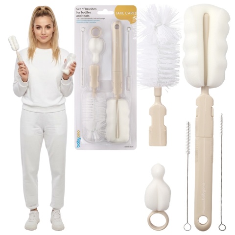 Szczotka do mycia butelek smoczków rurek Babyono zestaw 5w1 beżowy