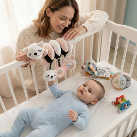 Zawieszka do wózka fotelika łóżeczka spiralna Bocioland sensoryczna kotek