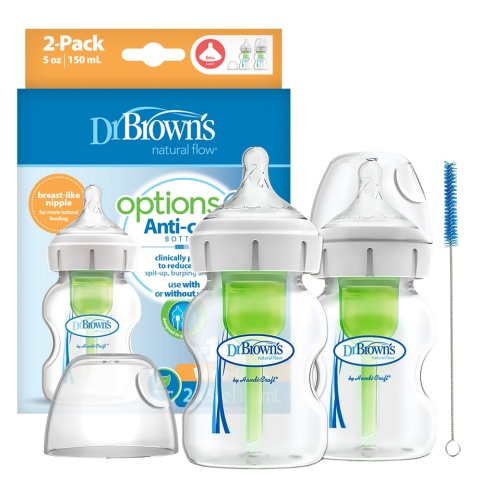 Dr Browns Butelka antykolkowa Options szeroka wolny przepływ 150 ml 0+ 2pak