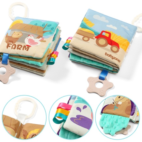 Książeczka sensoryczna Babyono miękka kolorowa z gryzakiem zawieszką Farma