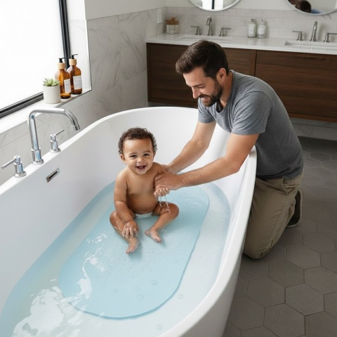 Mata antypoślizgowa do wanny Babyono na przyssawki 70 x 35 cm niebieska