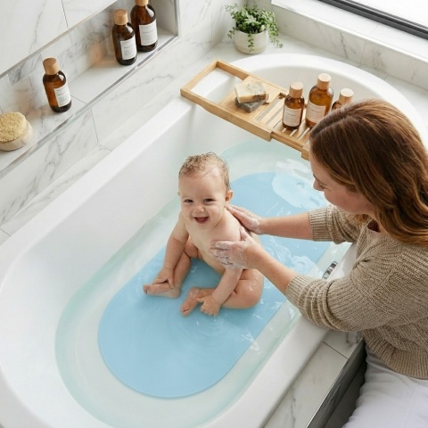 Mata antypoślizgowa do wanny Babyono na przyssawki 70 x 35 cm niebieska