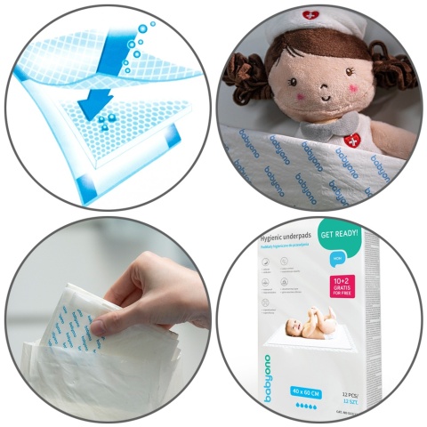 Podkłady higieniczne do przewijania Babyono w płatach 40x60 10 + 2 gratis