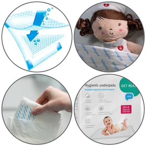 Podkłady higieniczne do przewijania Babyono w płatach 40x60 20 + 2 gratis