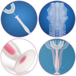 Szczoteczka do zębów i dziąseł silikonowa Bocioland w kształcie U różowa