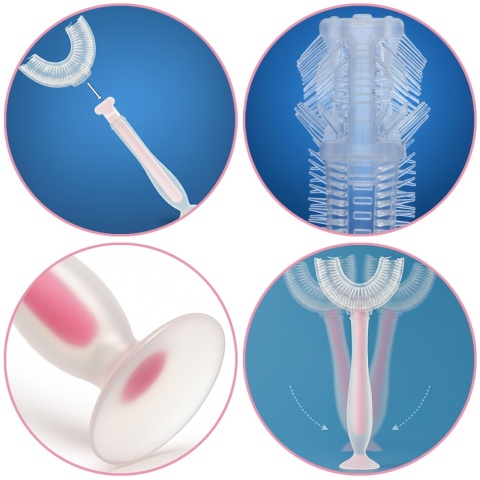 Szczoteczka do zębów i dziąseł silikonowa Bocioland w kształcie U różowa