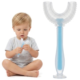 Szczoteczka do zębów i dziąseł silikonowa Bocioland w kształcie U niebieska