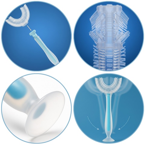 Szczoteczka do zębów i dziąseł silikonowa Bocioland w kształcie U niebieska