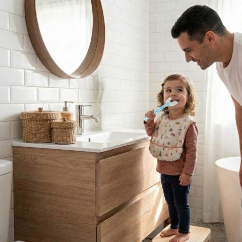 Szczoteczka do zębów i dziąseł silikonowa Bocioland w kształcie U niebieska