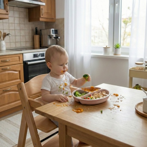 Talerzyk z przyssawką silikonowy 3 komorowy dla dzieci Bocioland blady róż