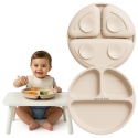Talerzyk z przyssawką silikonowy 3 komorowy dla dzieci Bocioland jasny beż