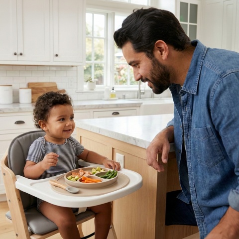 Talerzyk z przyssawką silikonowy 3 komorowy dla dzieci Bocioland jasny beż