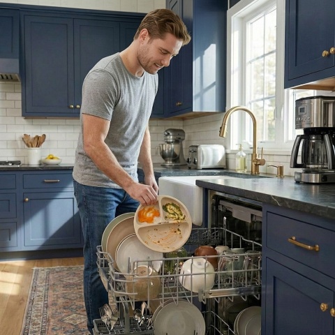 Talerzyk z przyssawką silikonowy 3 komorowy dla dzieci Bocioland jasny beż