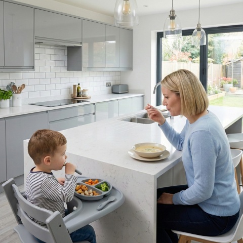 Talerzyk z przyssawką silikonowy 3 komorowy dla dzieci Bocioland popielaty