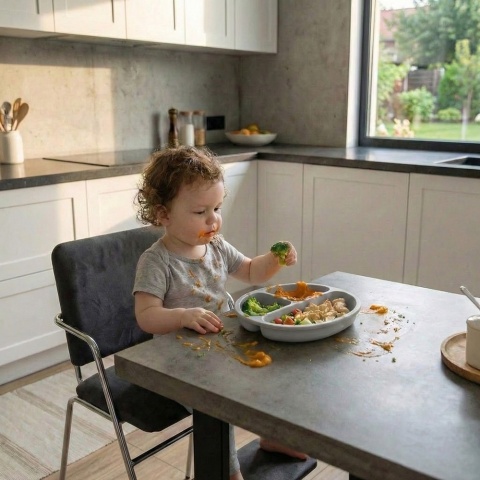 Talerzyk z przyssawką silikonowy 3 komorowy dla dzieci Bocioland popielaty