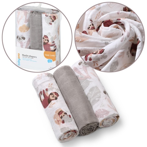 Pieluchy muślinowe Babyono 70x70 miękkie hipoalergiczne bawełna 3 szt koala