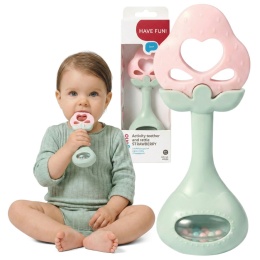 Gryzak dla niemowląt silikonowy na ząbkowanie grzechotka Babyono strawberry