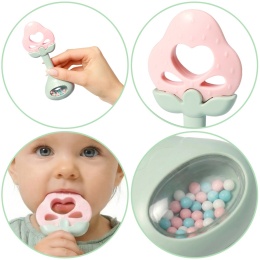 Gryzak dla niemowląt silikonowy na ząbkowanie grzechotka Babyono strawberry