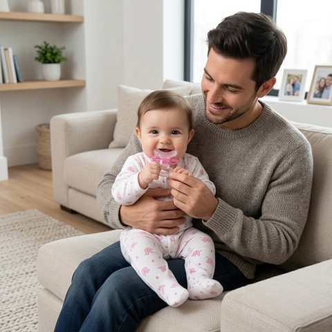 Gryzak silikonowy Babyono na ząbkowanie do chłodzenia w lodówce różowy