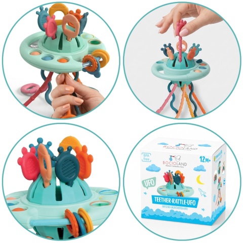 Grzechotka z gryzakiem zabawka sensoryczna Montessori UFO Bocioland 12+