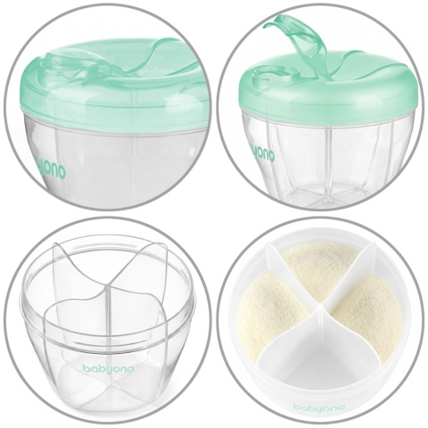 Pojemnik na mleko modyfikowane w proszku Babyono z dozownikiem 4 komory