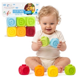 Klocki sensoryczne miękkie gumowe kolorowe edukacyjne Bocioland 5 cm 6 szt