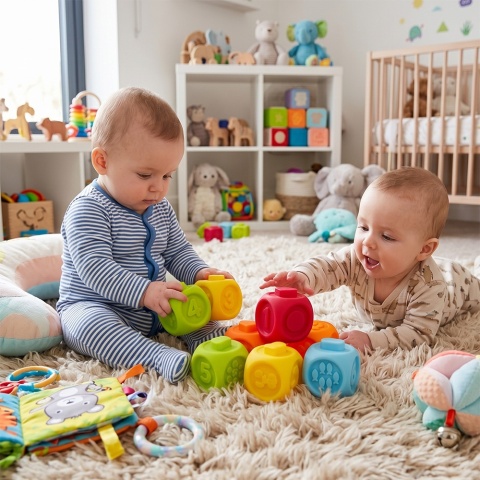 Klocki sensoryczne miękkie gumowe kolorowe edukacyjne Bocioland 5 cm 6 szt