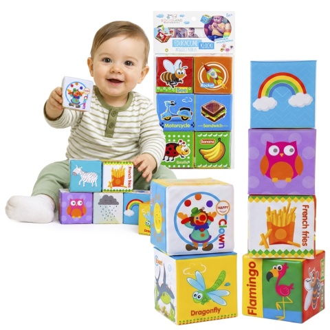 Klocki sensoryczne edukacyjne miękkie kolorowe obrazki Bocioland 6 szt. 3+