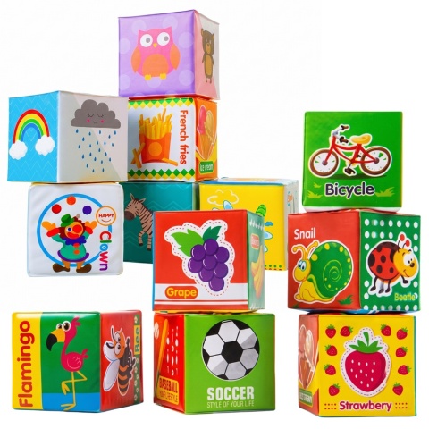 Klocki sensoryczne edukacyjne miękkie kolorowe obrazki Bocioland 6 szt. 3+