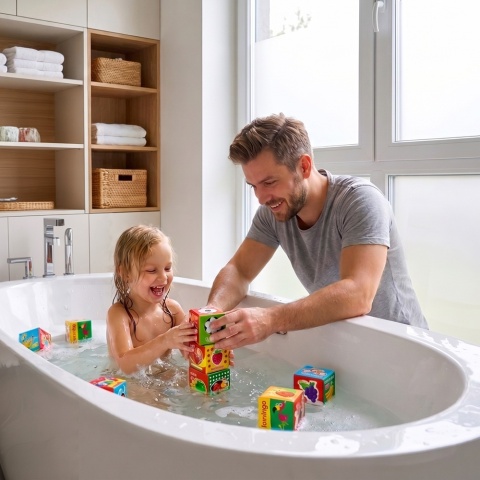 Klocki sensoryczne edukacyjne miękkie kolorowe obrazki Bocioland 6 szt. 3+